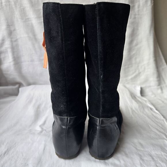 Peter Kent Women's Suede/Leather Flat Boots Black Size 38.5/US 8 Italy - Picture 4 of 10